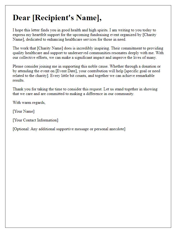 Letter template of heartfelt support for healthcare charity fundraising