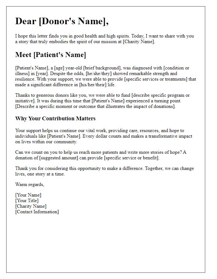 Letter template of impactful stories for healthcare charity donations