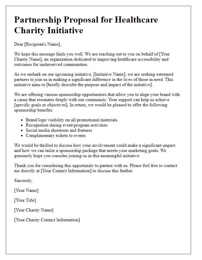 Letter template of sponsorship opportunities for healthcare charity initiatives