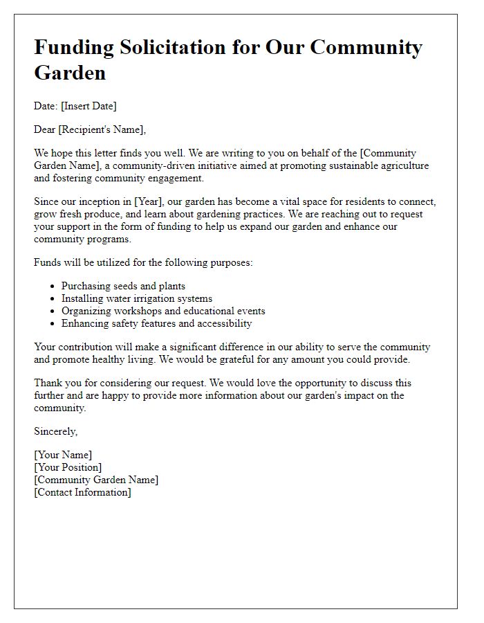 Letter template of community garden funding solicitation