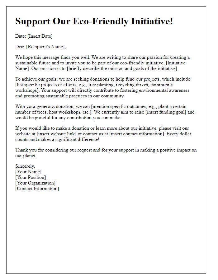 Letter template of eco-friendly initiative donation request