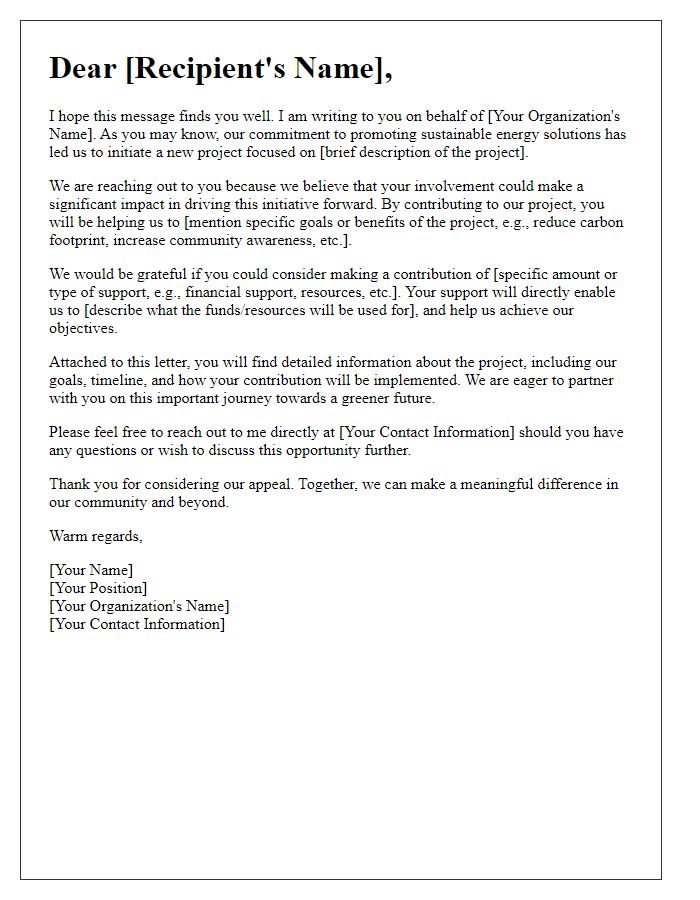 Letter template of renewable energy project contribution appeal