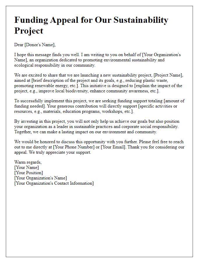 Letter template of sustainability project funding appeal