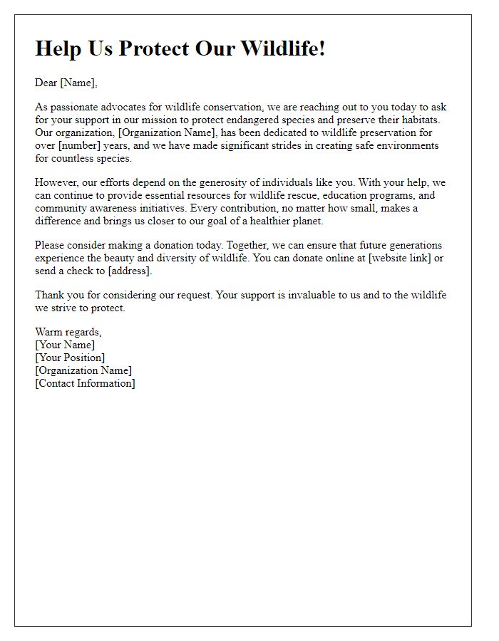 Letter template of wildlife preservation fundraising message