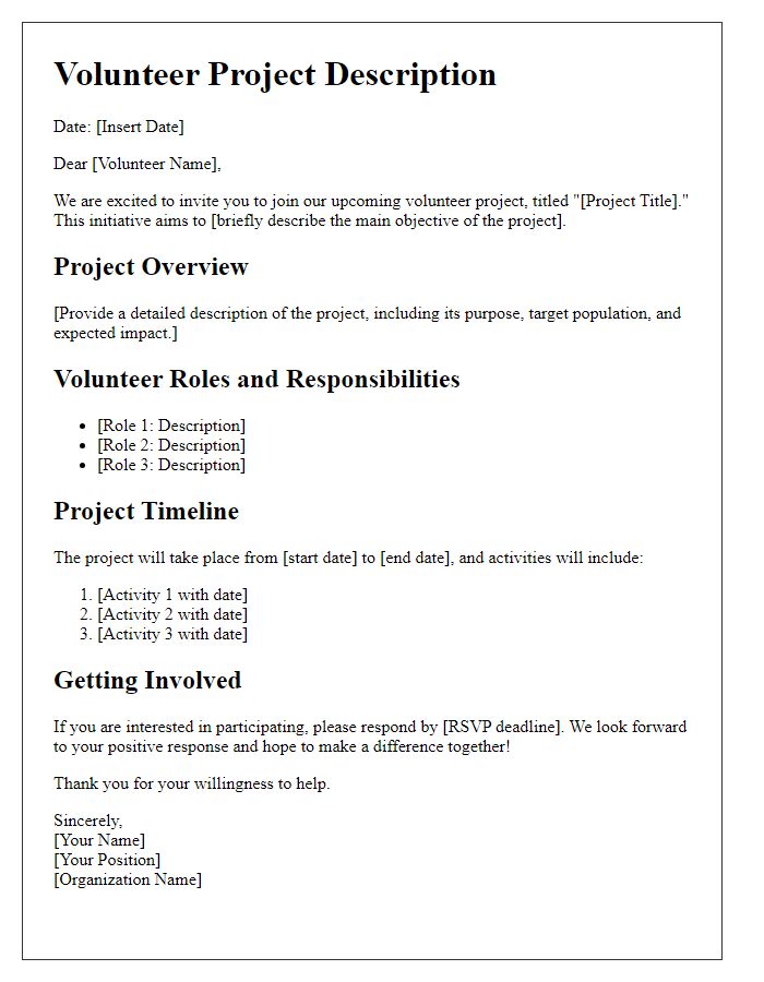 Letter template of volunteer project description