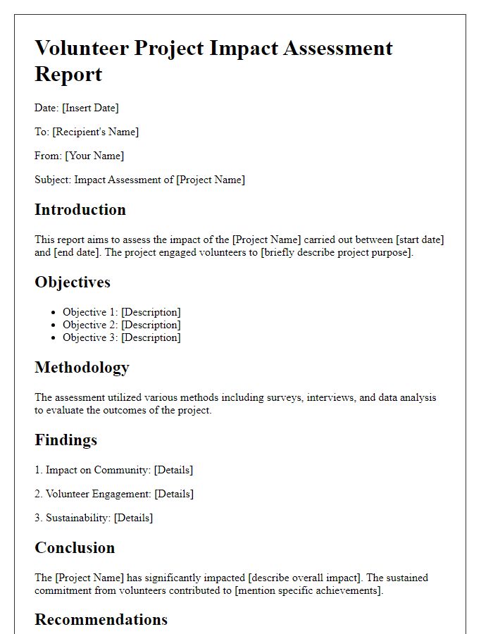 Letter template of volunteer project impact assessment