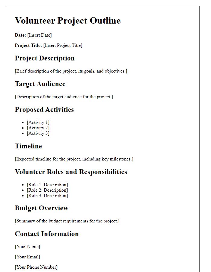 Letter template of volunteer project outline