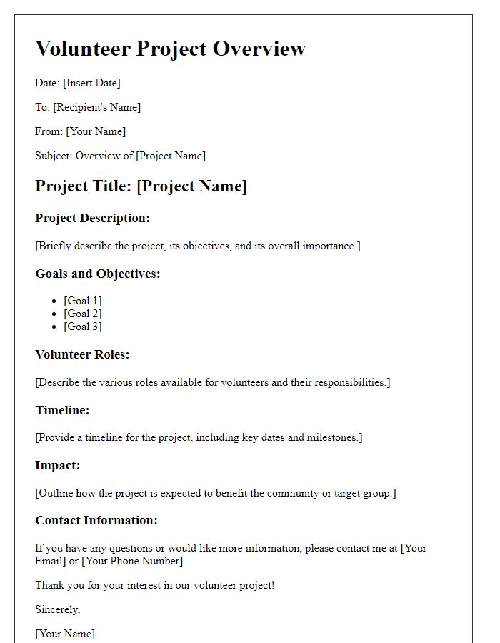 Letter template of volunteer project overview