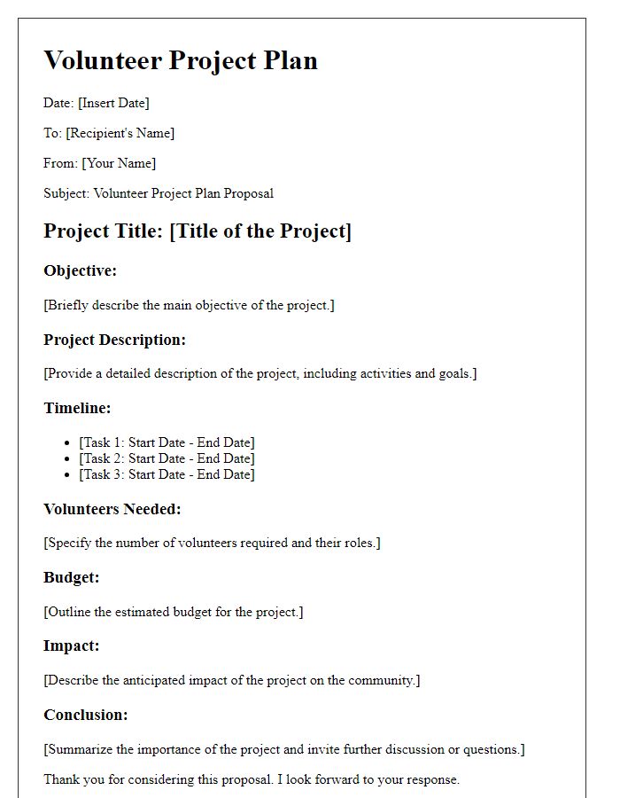 Letter template of volunteer project plan