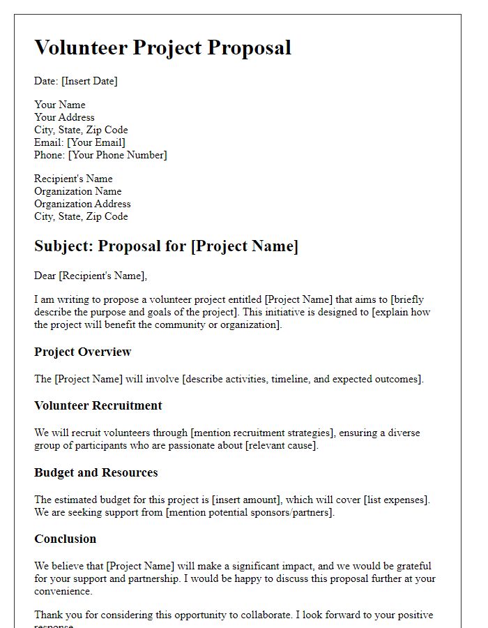 Letter template of volunteer project proposal