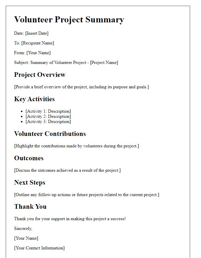 Letter template of volunteer project summary