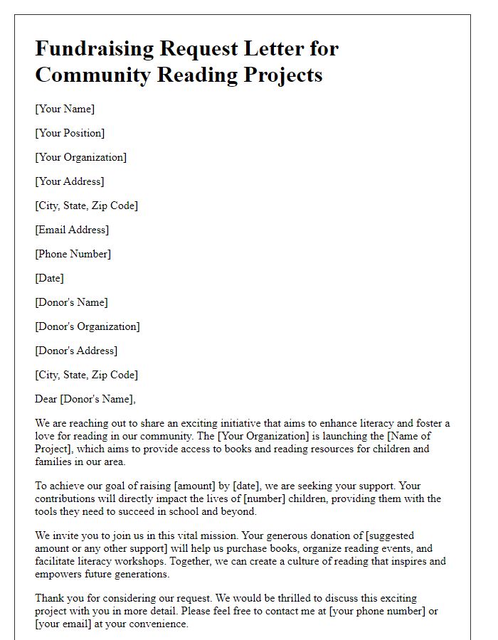 Letter template of fundraising request for community reading projects