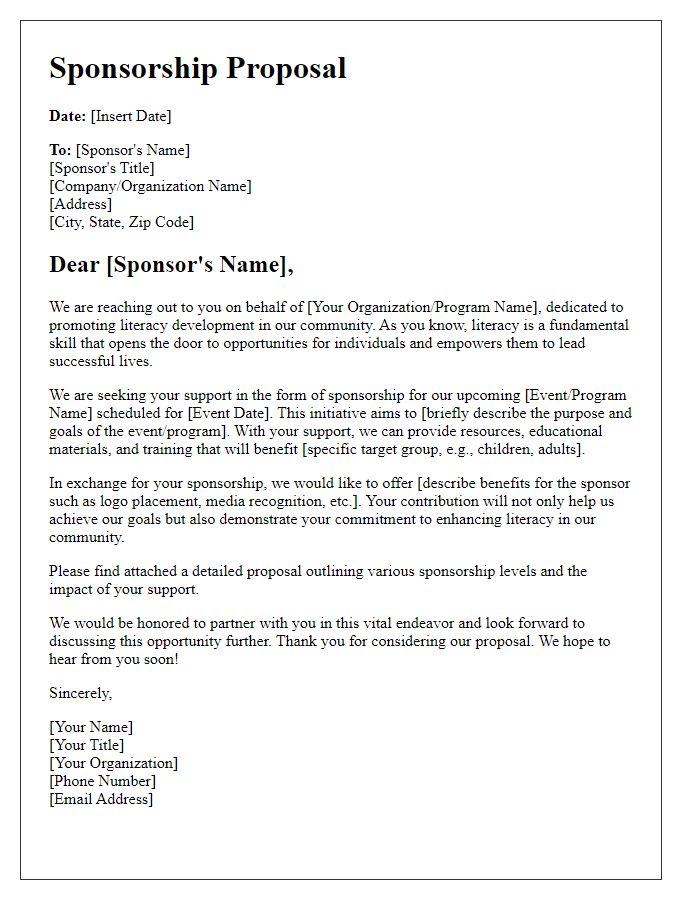 Letter template of sponsorship proposal for literacy development