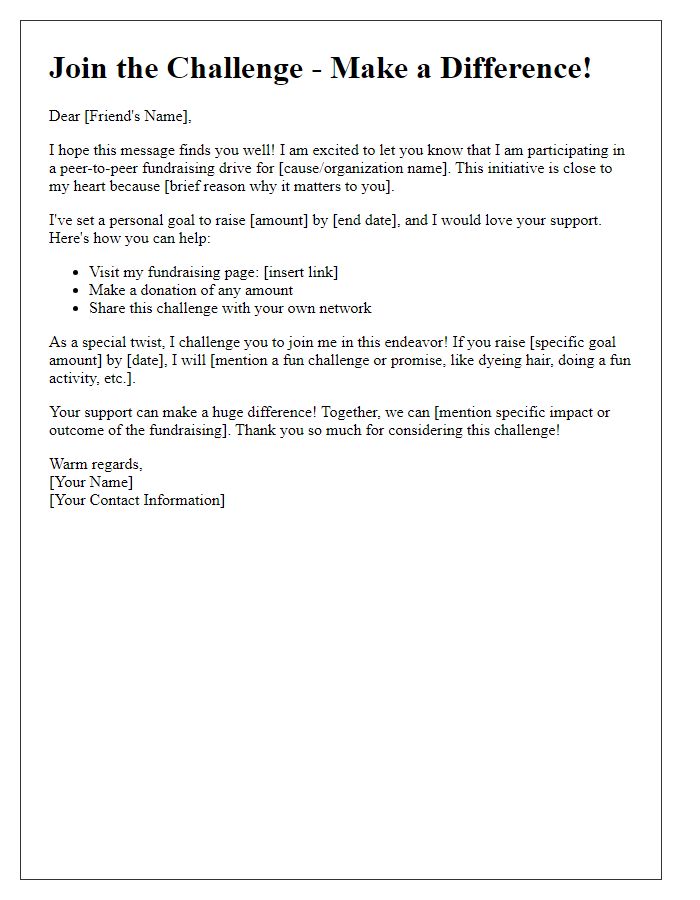 Letter template of challenge for peer-to-peer fundraising drive