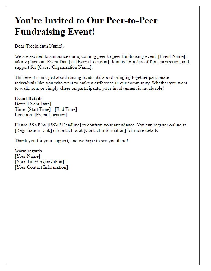 Letter template of invitation for peer-to-peer fundraising event