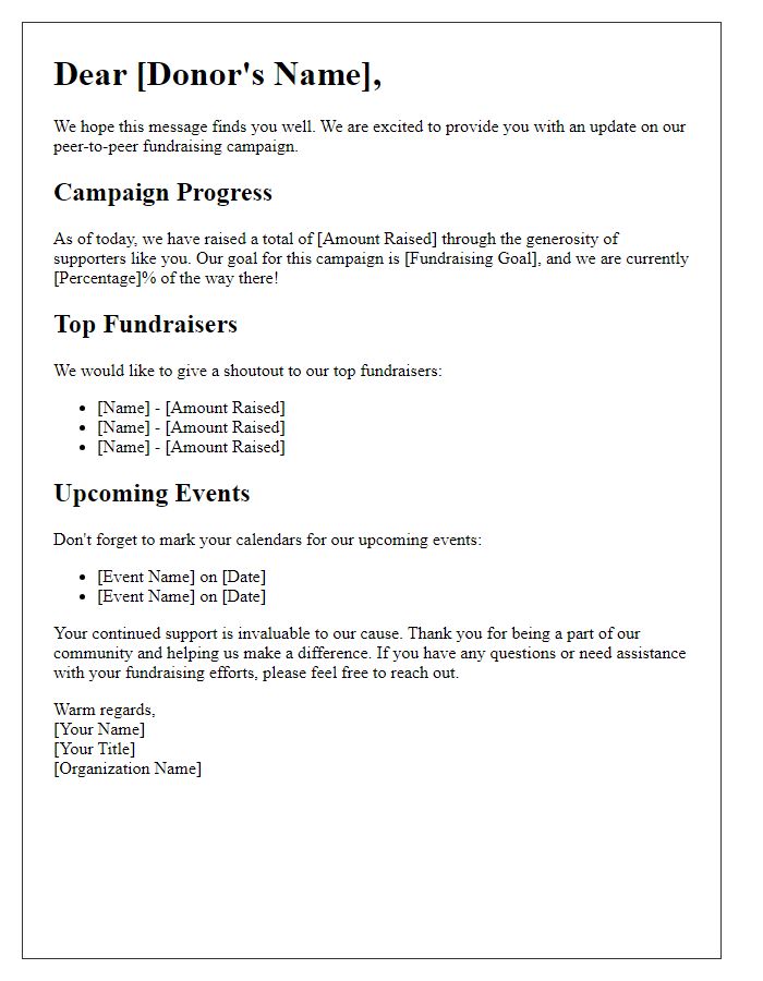 Letter template of update on peer-to-peer fundraising progress