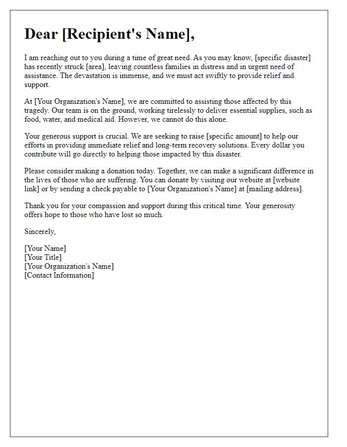 Letter template of fundraising appeal for disaster relief support