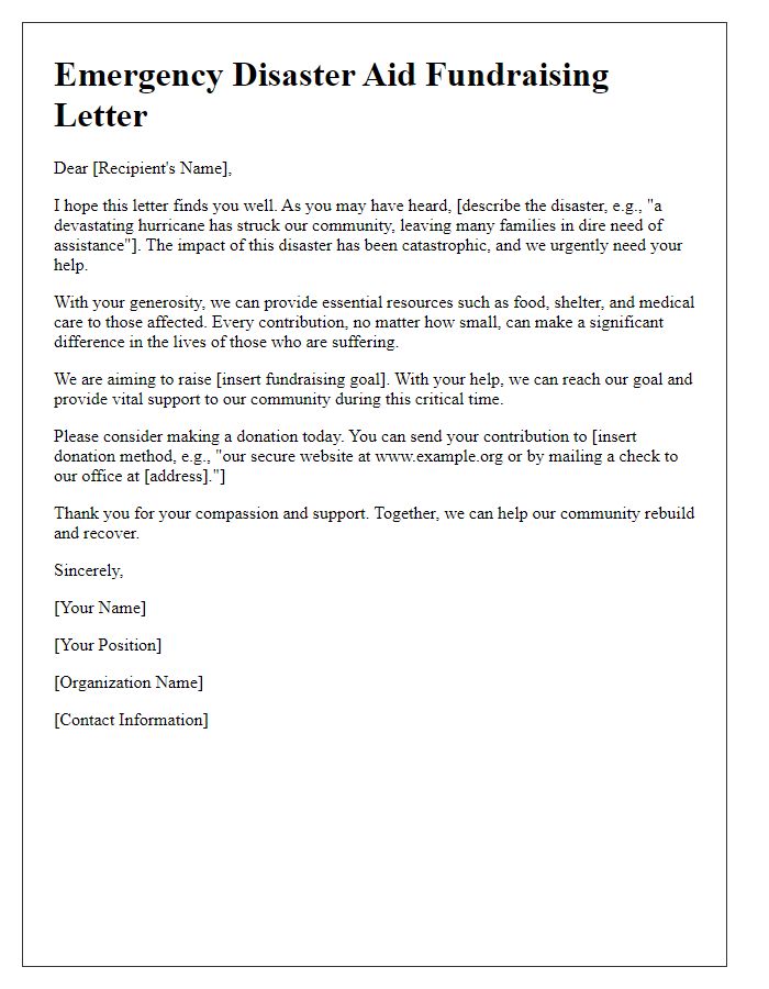 Letter template of fundraising letter for emergency disaster aid