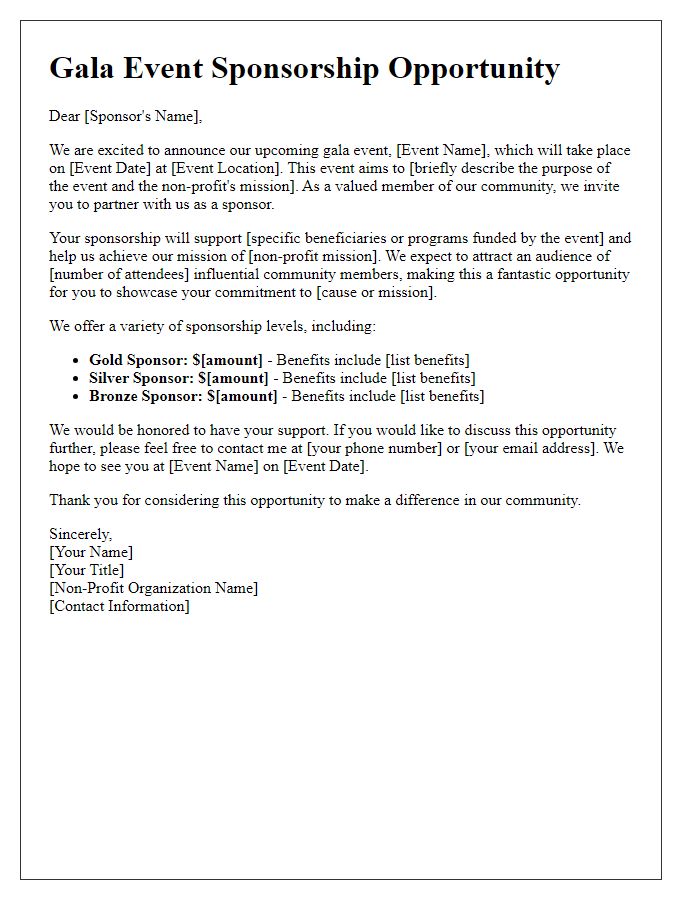 Letter template of gala event sponsorship letter for non-profit organizations