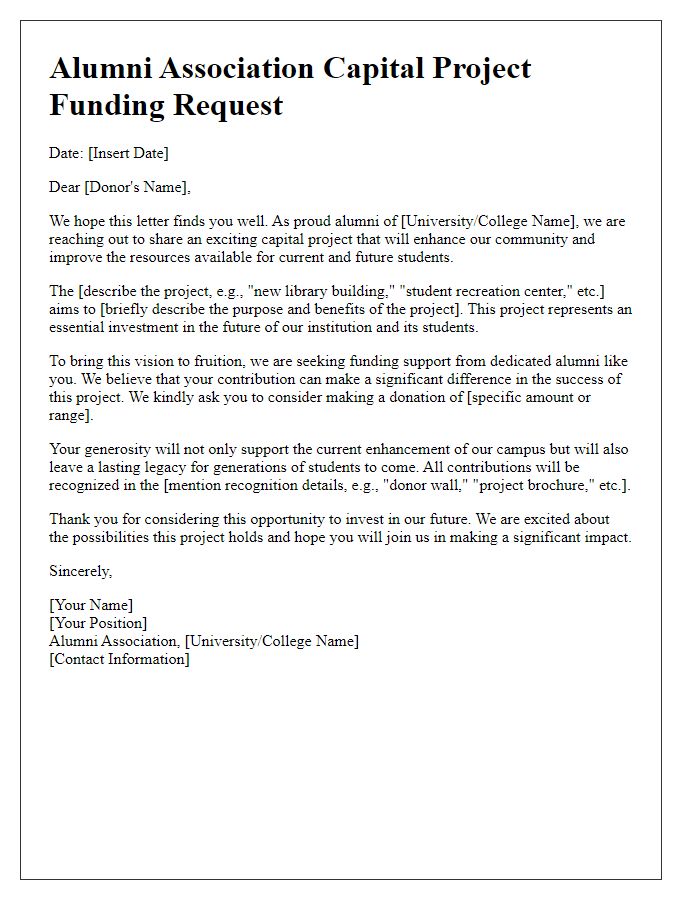 Letter template of alumni association capital project funding