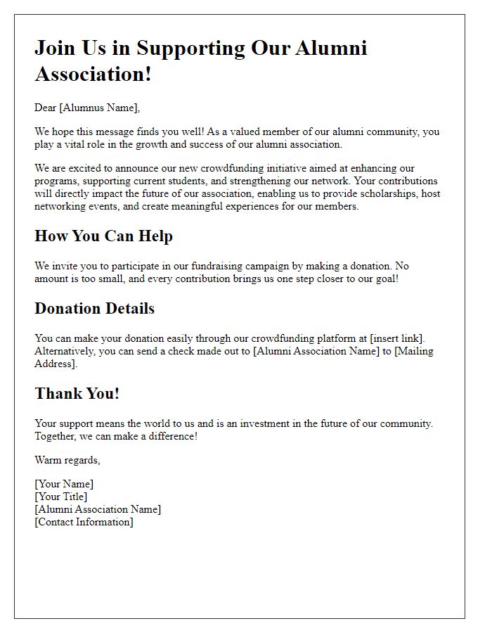 Letter template of alumni association crowd-funding initiative