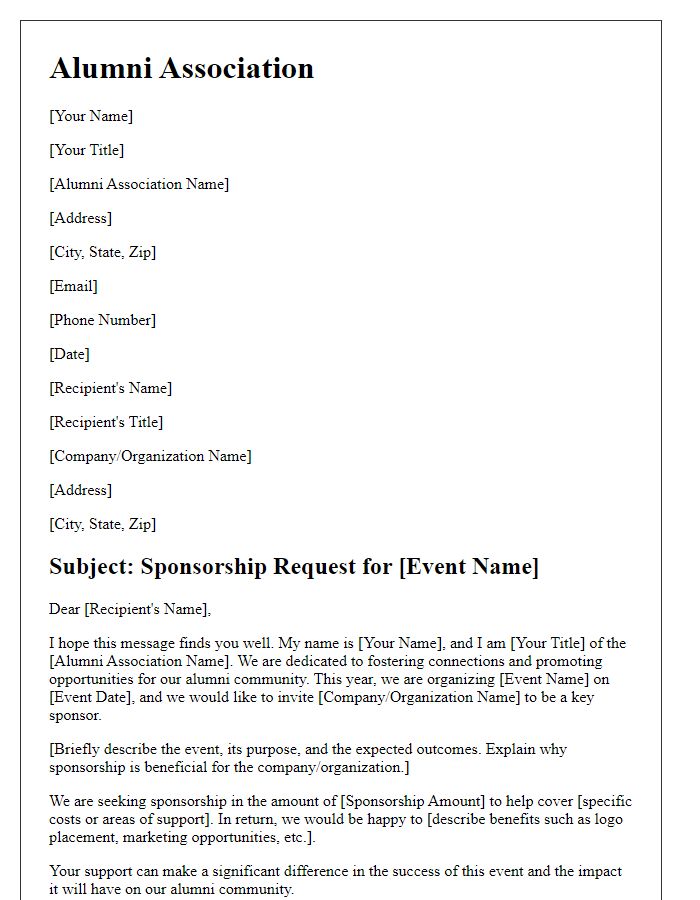 Letter template of alumni association sponsorship request