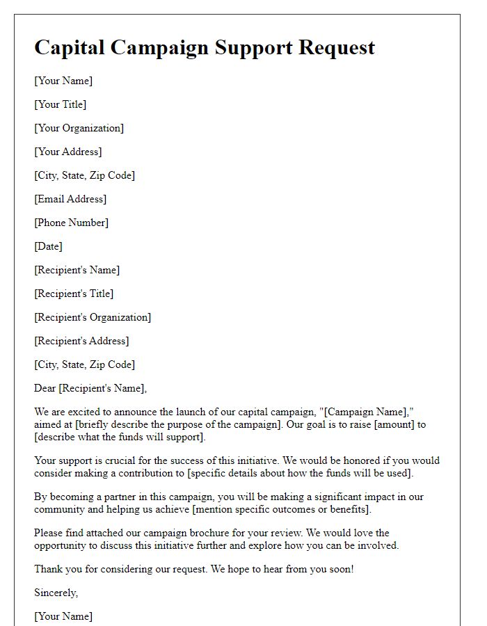 Letter template of capital campaign support request