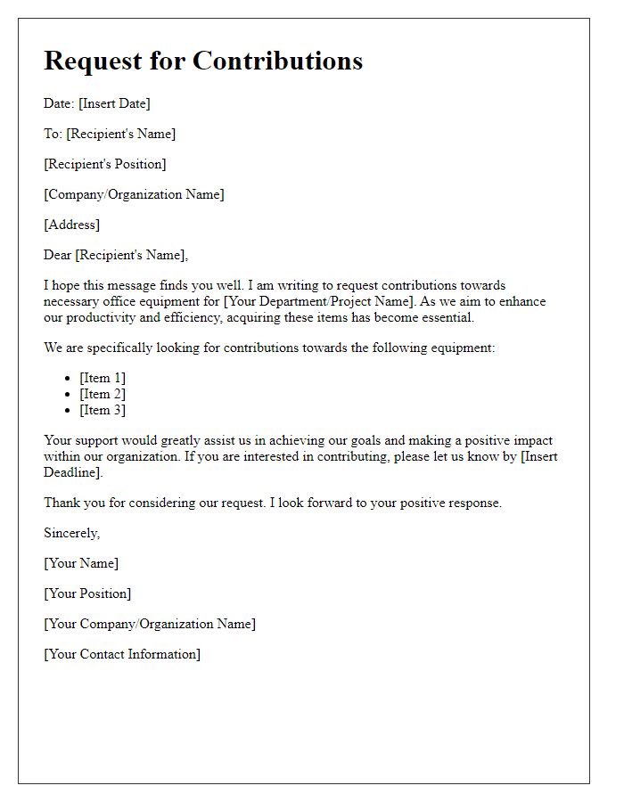 Letter template of request for office equipment contributions