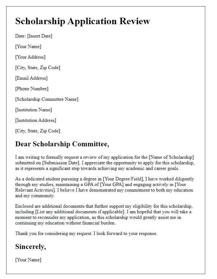 Letter template of application for scholarship review.