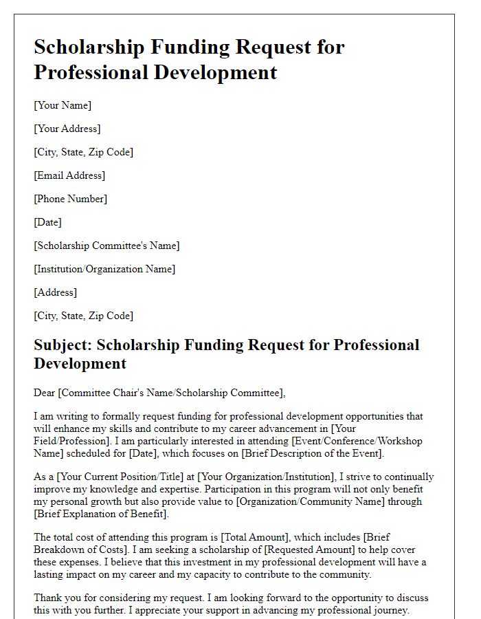 Letter template of scholarship funding request for professional development.