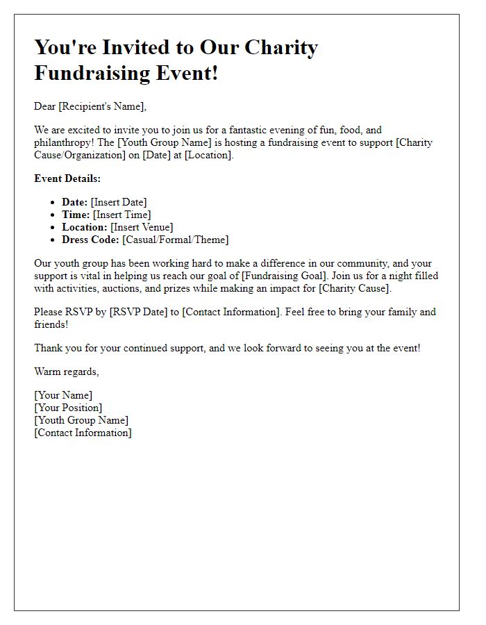 Letter template of youth group fundraising invitation for charity events