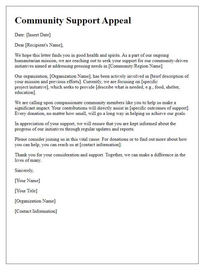 Letter template of humanitarian mission for community support appeal