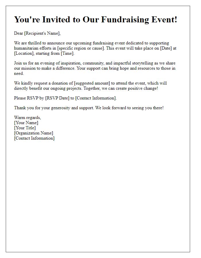 Letter template of humanitarian mission for fundraising event invitation