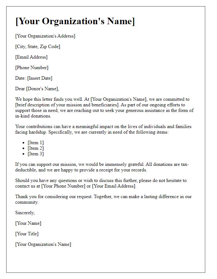 Letter template of humanitarian mission for in-kind donation solicitation