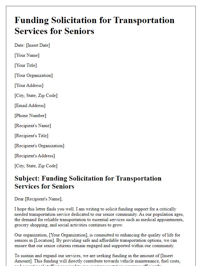 Letter template of funding solicitation for transportation services for seniors.