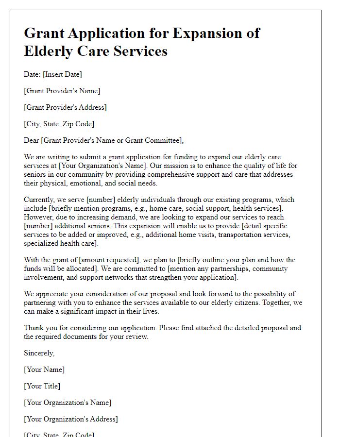 Letter template of grant application for elderly care services expansion.