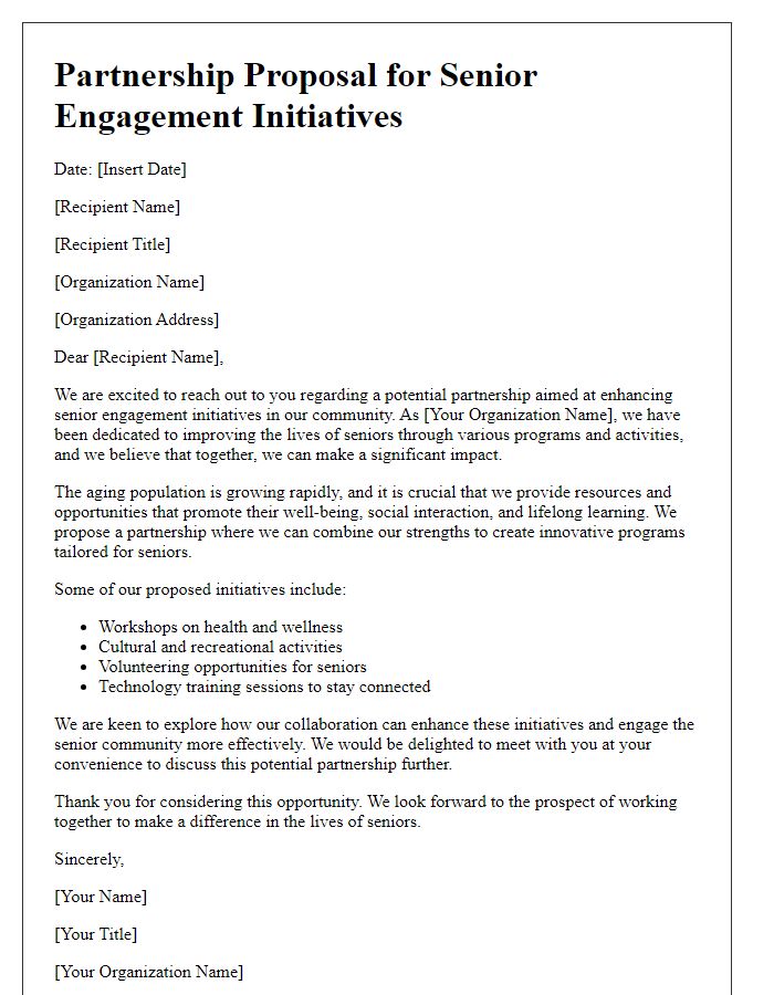 Letter template of partnership proposal for senior engagement initiatives.