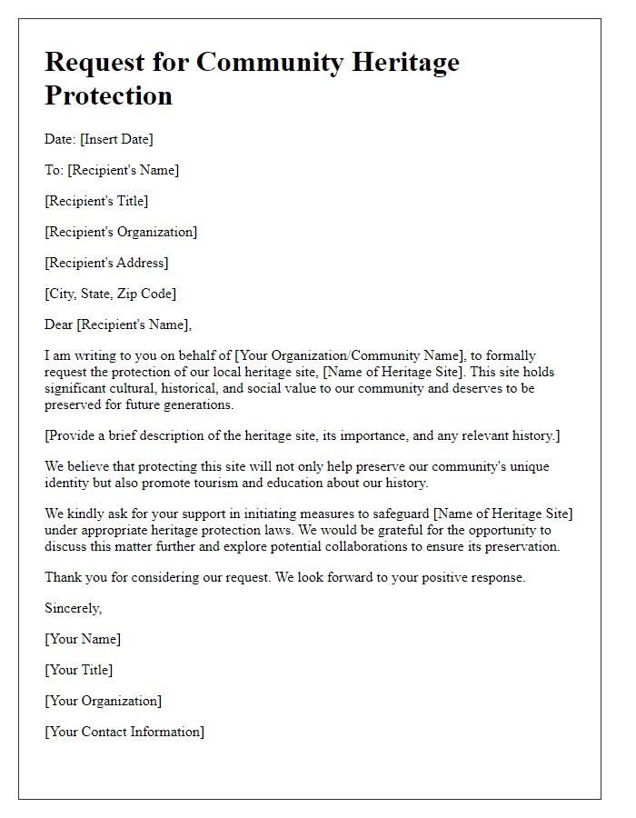 Letter template of community heritage protection request