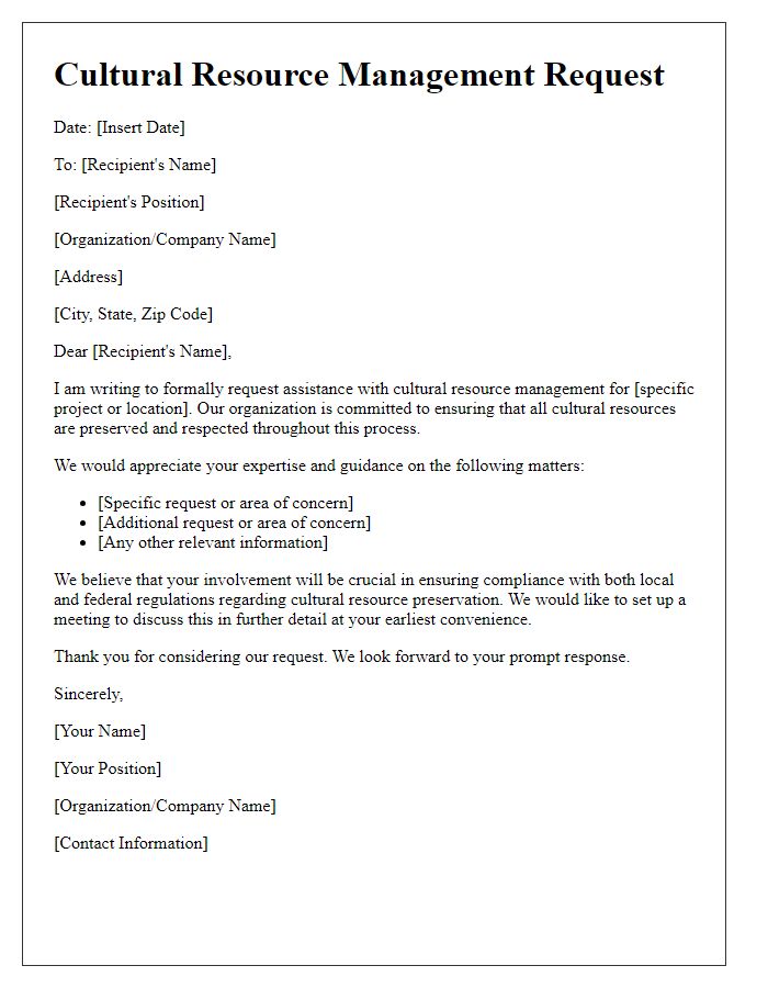 Letter template of cultural resource management request