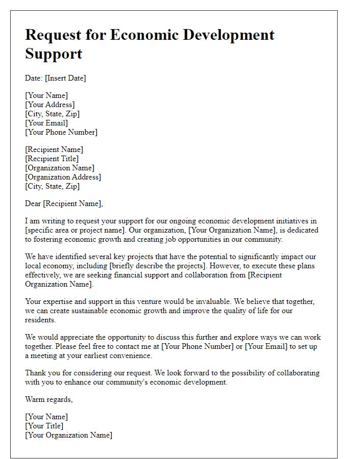 Letter template of economic development support request