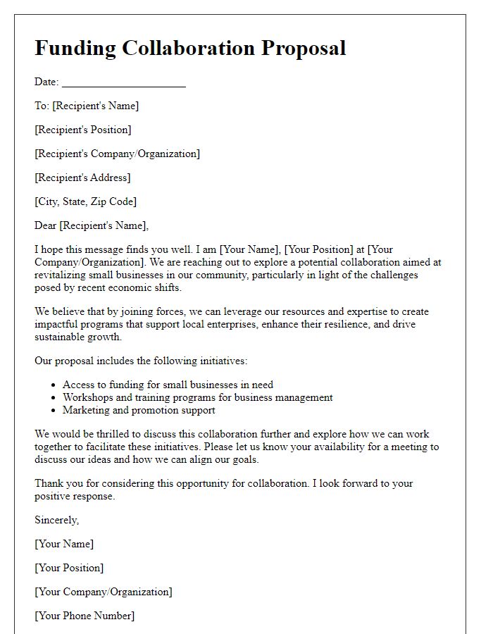 Letter template of funding collaboration for business revitalization