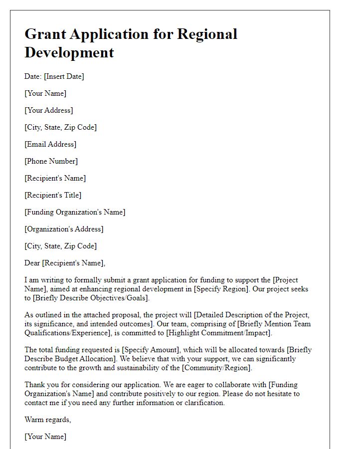 Letter template of grant application for regional development