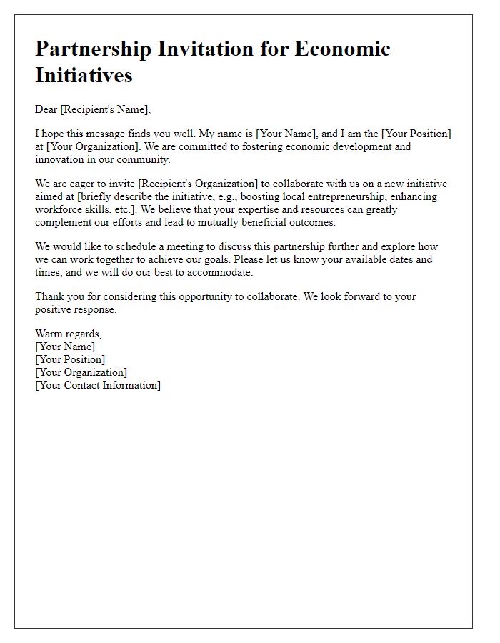 Letter template of partnership invitation for economic initiatives