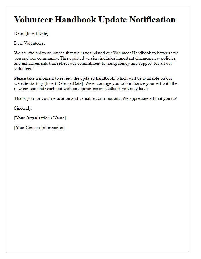 Letter template of volunteer handbook release update