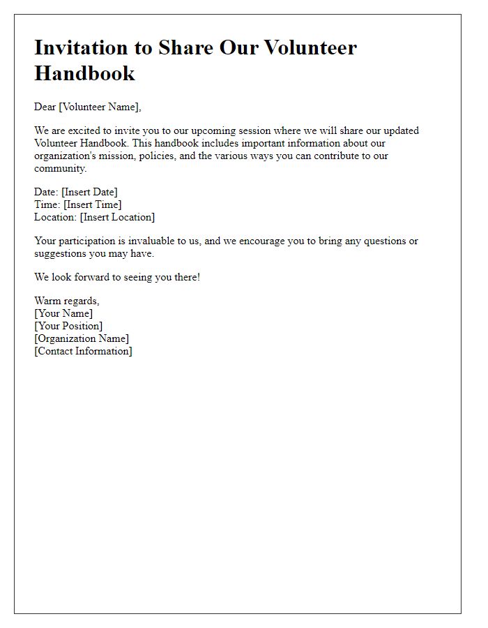 Letter template of volunteer handbook sharing invitation