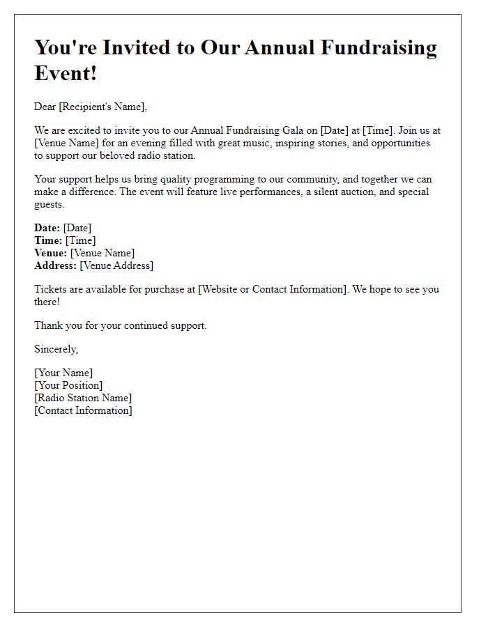 Letter template of radio station event fundraising invitation