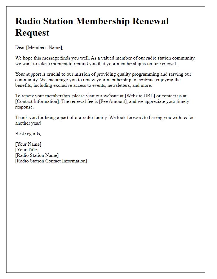 Letter template of radio station membership renewal request