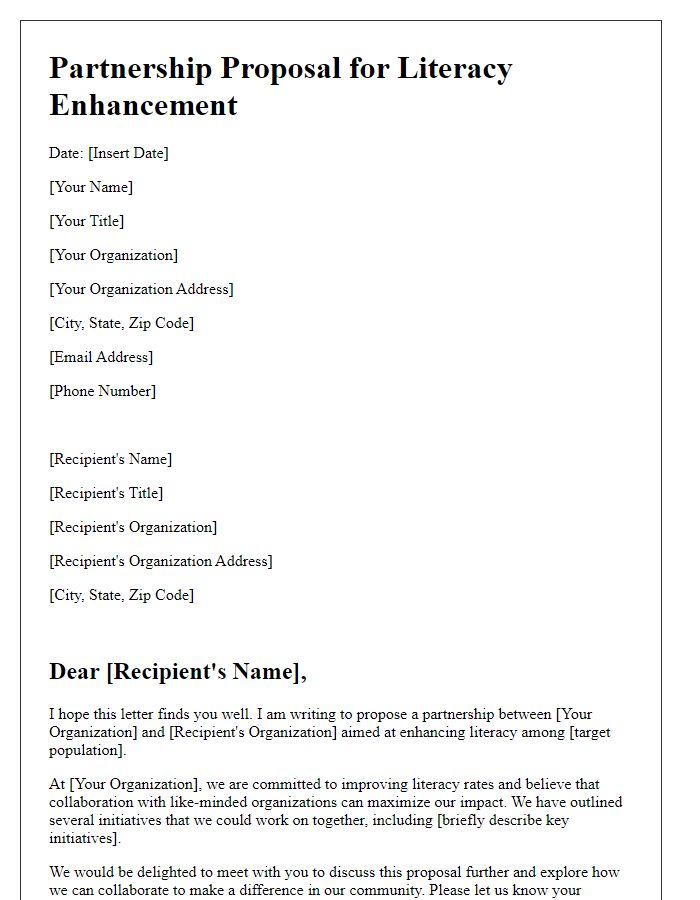 Letter template of partnership proposal for literacy enhancement