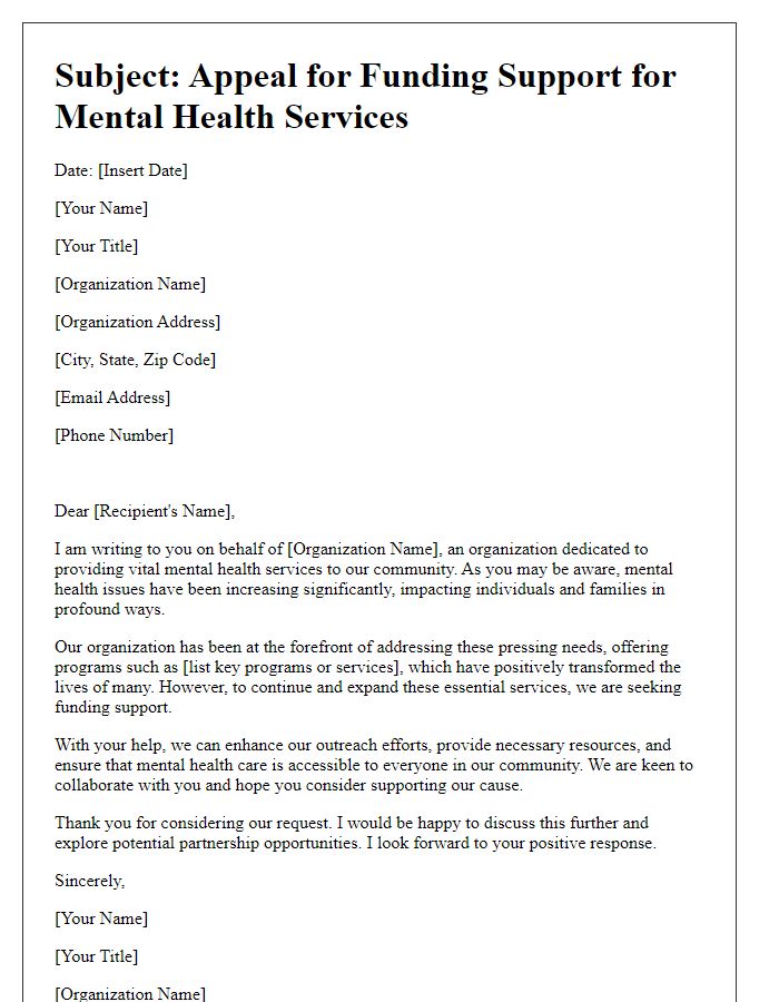 Letter template of appeal for funding mental health services