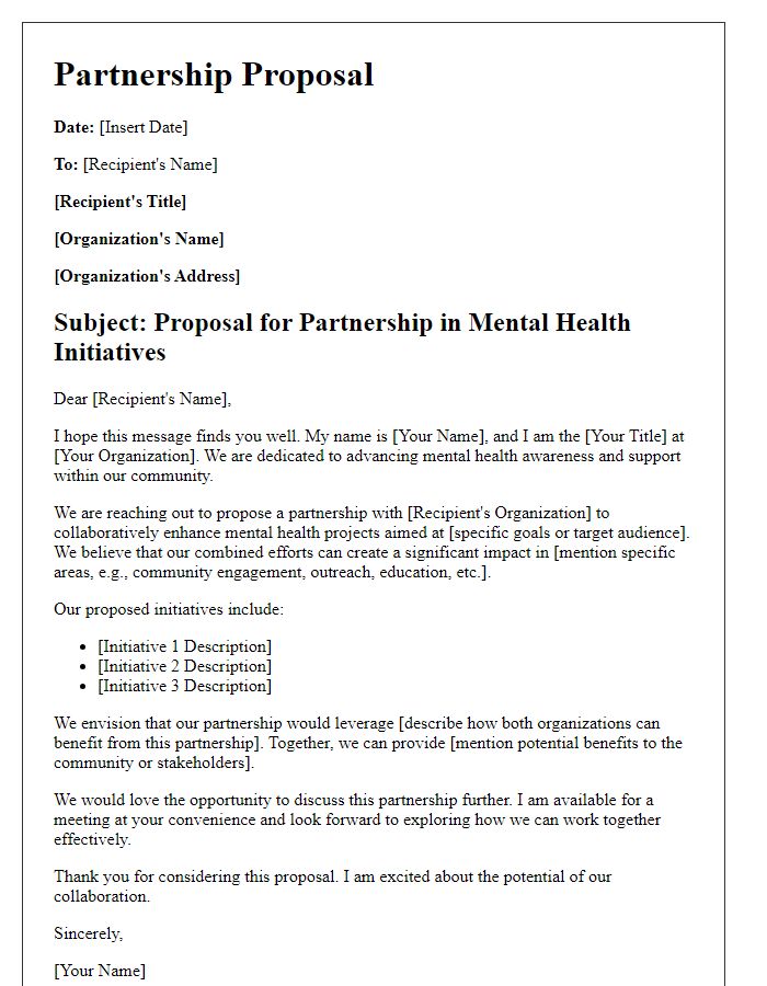 Letter template of partnership proposal for mental health projects